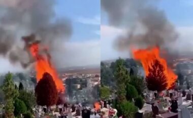 Zjarr në varrezat e Durrësit, rrezikohet zona përreth (VIDEO)
