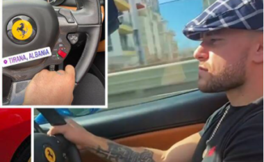 Florian Marku shëtit me Ferrari në Tiranë, dëgjon këngën e rreperit të njohur (VIDEO)