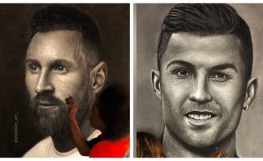 Portretet e Messit dhe Ronaldos të pikturuara me mjeshtëri nga një vogëlushe bëhen virale (VIDEO)