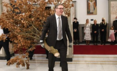 Ç’po ndodh? Vuçiç merr pemën në krahë e hyn në zyrë (VIDEO)