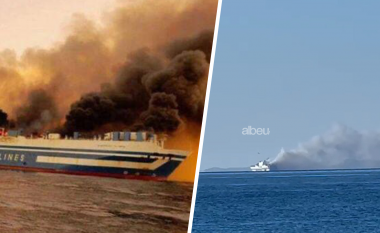 Albeu: Zjarri në tragetin e linjës Greqi – Itali, dy anije të forcës detare shqiptare i vijnë në ndihmë për shuarjen e flakëve
