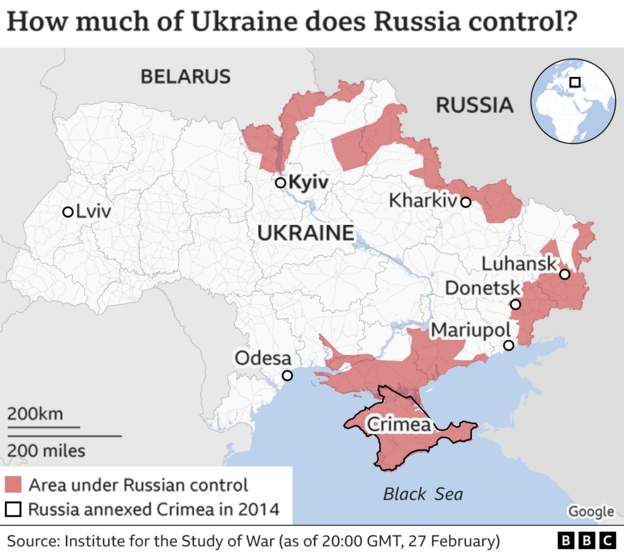 Zonat me me kuqe janë nën kontrollin e Rusisë