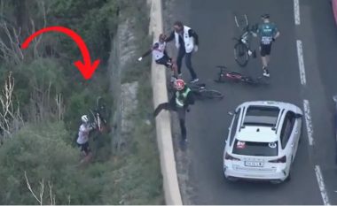 Çiklisti ra në një humnerë 15 metra dhe vazhdoi garën (VIDEO)