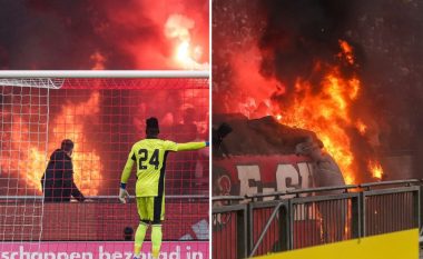 Situata del jashtë kontrollit, tifozët e Ajax i vendosin flakën tribunes së tyre