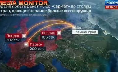 “Nëse Rusia lëshon raketën bërthamore, Londra, Parisi dhe Berlini shuhen për 200 sekonda”, shihni simulimin në emisionin rus (VIDEO)