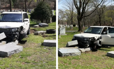 Praktikonte makinën, shoferja e re përplaset me 8 gurë varresh