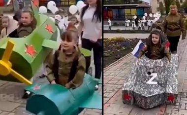 Fëmijët e kopshteve në Rusi vishen si tanke të stolisur me një “Z” për Ditën e Fitores (VIDEO)
