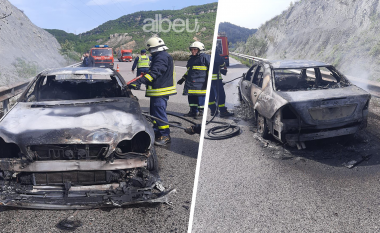 Mjeti shkrumbohet nga flakët në autostradën Tiranë – Elbasan