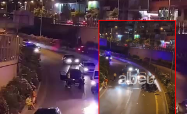 Aksident i frikshëm në Tiranë, përmbyset makina në mes të rrugës (VIDEO)