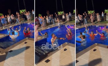 Çmenden dasmorët, hedhin në pishinë këngëtarin shqiptar dhe ia marrin valles (VIDEO)