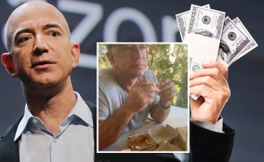“Puna ime e parë”, Jeff Bezos poston duke ngrënë burger dhe patate të skuqura (FOTO LAJM)