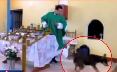 Prifti shkelmon qenin në Kishë: Nuk është han pa porta (VIDEO)