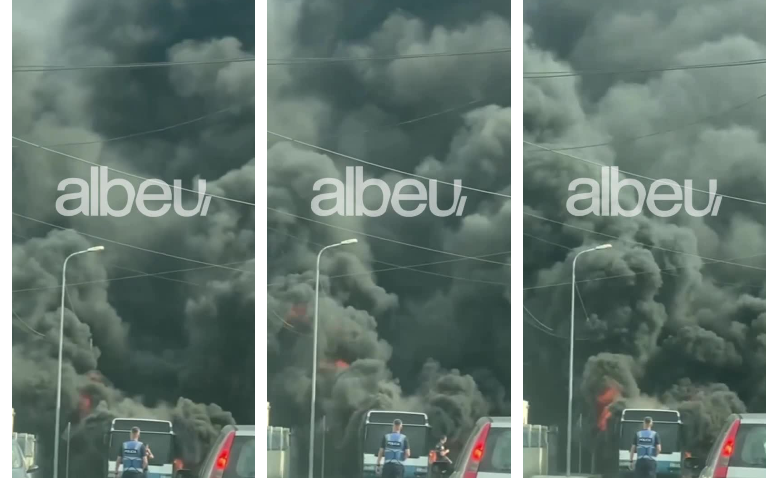 Tym e flakë, dalin pamjet kur zjarri “përpin” autobusin në Durrës (VIDEO)