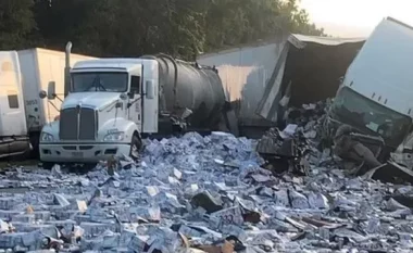 Mijëra kanaçe birrë bllokojnë autostradën në SHBA pas përplasjes së kamionit