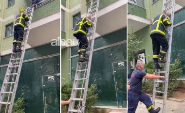 Foshnja mbetet bllokuar në apartamentin në Tiranë, momenti kur zjarrfikësit e shpëtojnë (VIDEO)