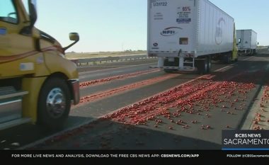 Aksidentohet kamioni, domatet bëhen “salcë” në autostradë (VIDEO)