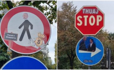 Drejt Kryeministrisë, tabelat e sinjalistikës rrugore mbushen me fytyrat e Ramës dhe Veliajt