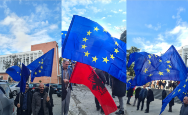 Pak minuta nga protesta e Berishës, qytetarët me flamurin e BE-së në dorë