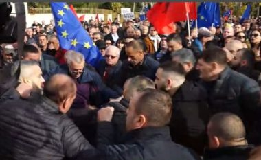 Incident në protestën e opozitës, një person godet Berishën me grusht