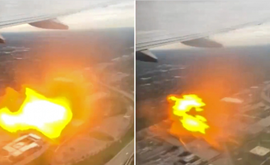 Terror në qiell të hapur, momenti kur motori i avionit merr flakë gjatë fluturimit (VIDEO)