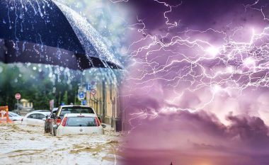 Çmendet moti, rrufe të frikshme dhe shi i rrëmbyeshëm në Tiranë (VIDEO)