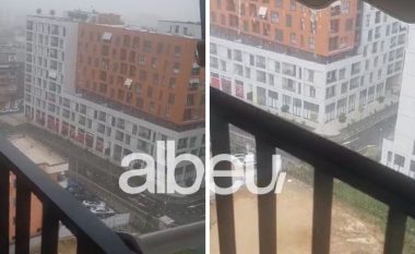 “Tërbohet” moti në Tiranë, stuhi shiu dhe breshëri (VIDEO)