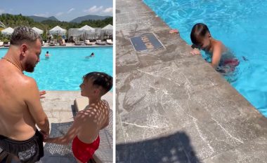 Të kapur dorë për dore, Luizi kalon ditën në pishina me kunatin e tij të vogël (VIDEO)