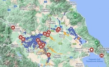 HARTA LIVE/ Shikoni direkt zonat e përmbytura në Greqi, çfarë po ndodh në terren