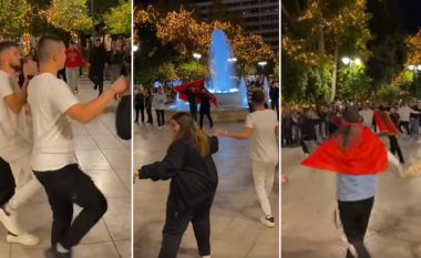 VIDEO/ Shqiptarët në Athinë ia marrin valles me këngë patriotike e me flamuj mbi shpinë