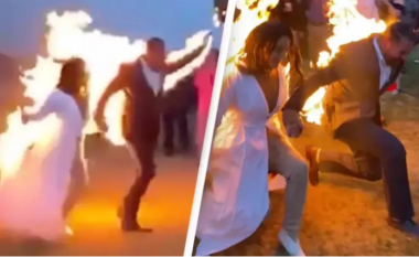 VIDEO/ Ҫmenduri, nusja dhe dhëndri i vënë flakën vetes gjatë ceremonisë martesore, pamje që po thyejnë rrjetin