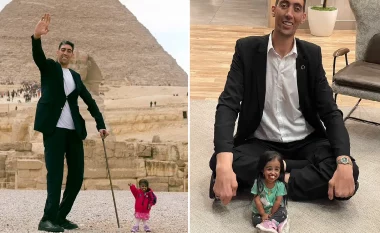 Burri më i gjatë në botë bëhet sërish bashkë me gruan më të shkurtër në botë, pas fotove te piramidat egjiptiane (fotot)