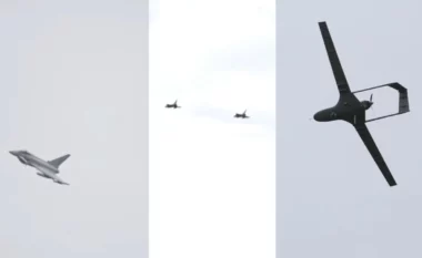 FOTO/VIDEO – Hapet baza ajrore e NATO-s, 6 avionë EuroFighter F-2000 show në qiellin e Kuçovës