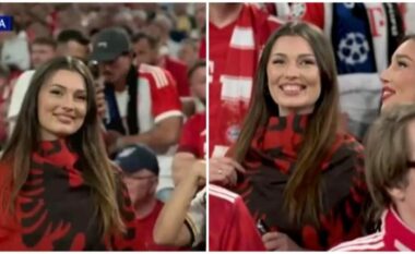 Tifozja shqiptare e mbështjellur me flamurin kombëtar në tribunat e Allianz Arenas