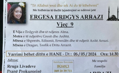 Ngjarja tragjike në Shkodër, sot i jepet lamtumira e fundit 9-vjeçares Ergesa Arrazi