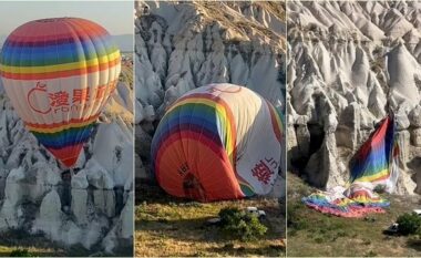 Situatë e frikshme/ Balona gjigante e mbushur me turistë përplaset me shkëmbinjtë