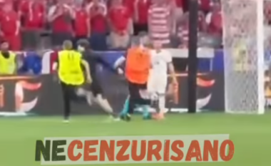 VIDEO / Donte të hynte në stadium me pankartën kundër shqiptarëve, shikoni si dështoi tifozi serb në Euro 2024