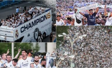 Pamje spektakolare nga sheshi “Cibeles”, qindra mijëra tifozë po festojnë së bashku me lojtarët e Real Madridit
