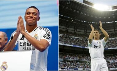 VIDEO / Mbappe kopjon Cristiano Ronaldon në prezantim, me vetëm tre fjalë elektrizon mijëra tifozë në Santiago Bernabeu