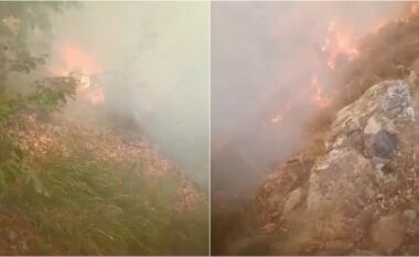 Zjarr i përmasave të mëdha pranë Elbasanit, terreni i thyer vështirëson fikjen e flakëve