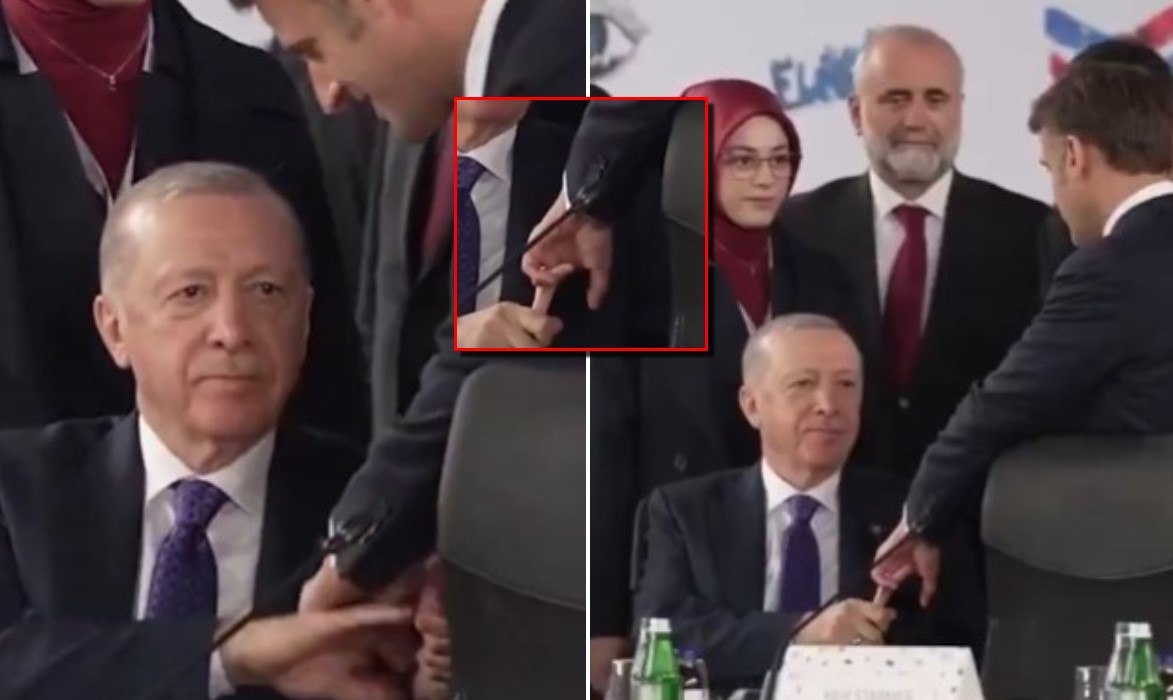 Erdogan i kap gishtin presidentit Macron dhe nuk ia lëshon/ Videoja nga Samiti në Tiranë bëhet virale (PAMJET)
