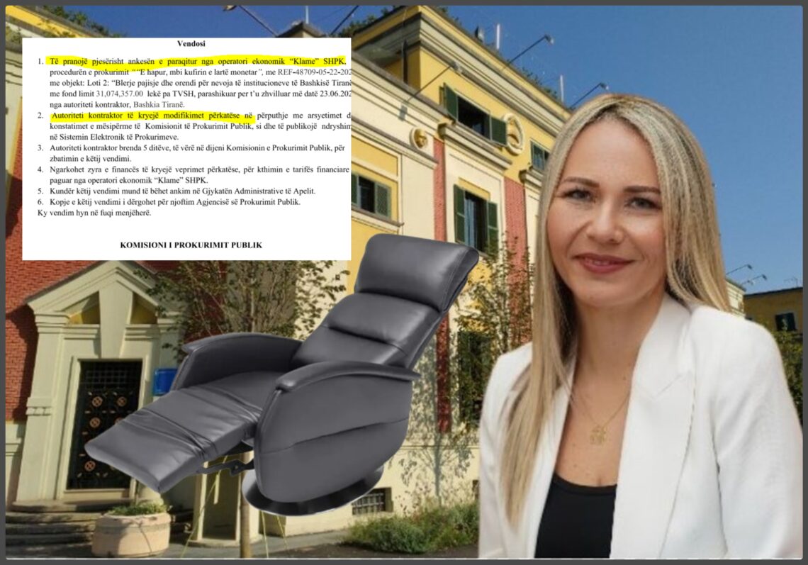 Bashkia e Tiranës në borxhe/ Anuela Ristani bën tender 465 MLN lekë për poltron, KPP anulon kriteret “diskriminuese”