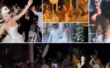 VIDEO/ Me plis në kokë, “shqiponjë” dhe valle shqiptare! Futbollisti i Interit e “djeg” në dasmën përrallore me modelen shqiptare