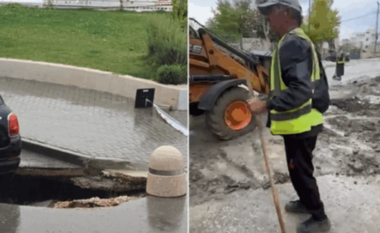 FOTO-LAJMI/ Moti i keq, hapet një gropë e madhe pranë tunelit të Ujit të Ftohtë në Vlorë