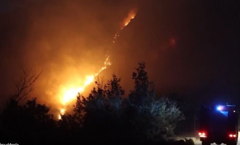 Zjarr në një lagje të Gjirokastrës, flakët rrezikojnë dhe banesat (FOTO)