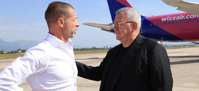 Presidenti i UEFA-s Čeferin mbërrin në Tiranë, pritet nga kreu i FSHF-së