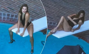 Hailey Bieber mahnit me poza pranë pishinës ndërsa ndihmon rikthimin e Justin në Coachella 2026