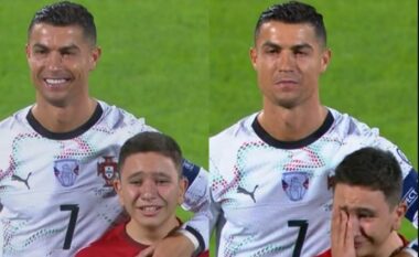 VIDEO/ Moment emocionues, tifozi i vogël nuk iu beson syve që është pranë Ronaldos dhe shpërthen në lot. Ja veprimi i CR7-ës