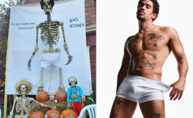 Tifozja e Bad Bunny-it bën viral Halloween-in “Bad Boney” me skelet 3.5-metërsh që nderon momentet ikonike të artistit