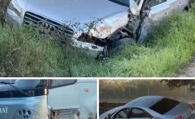 Aksident në aksin Fier- Levan, “Audi” përplaset me autobusin dhe përfundon në kanal