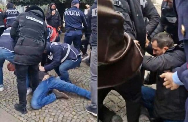 Policia shoqëron protestuesit e  Shqipëria Bëhet   Lapaj përplaset me efektivët